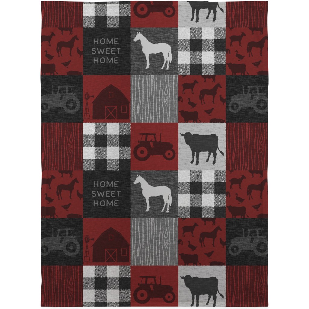 Home Sweet Home Farm - Red and Black Blanket, Fleece, 30x40, Red