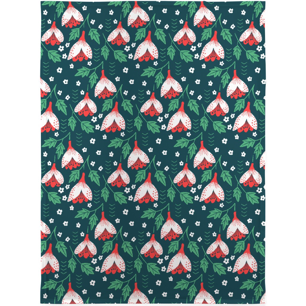 Christmas Flowers - Green Blanket, Fleece, 30x40, Green, Classic Green