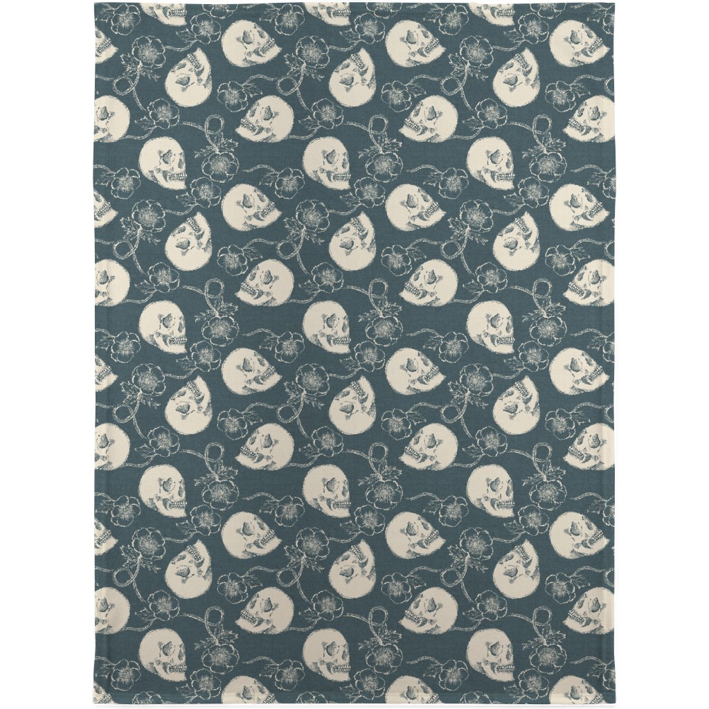 Skulls and Anemones - Grey Blanket, Fleece, 30x40, Gray, Gray