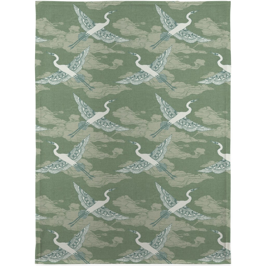 Egrets - Green Blanket, Fleece, 30x40, Green