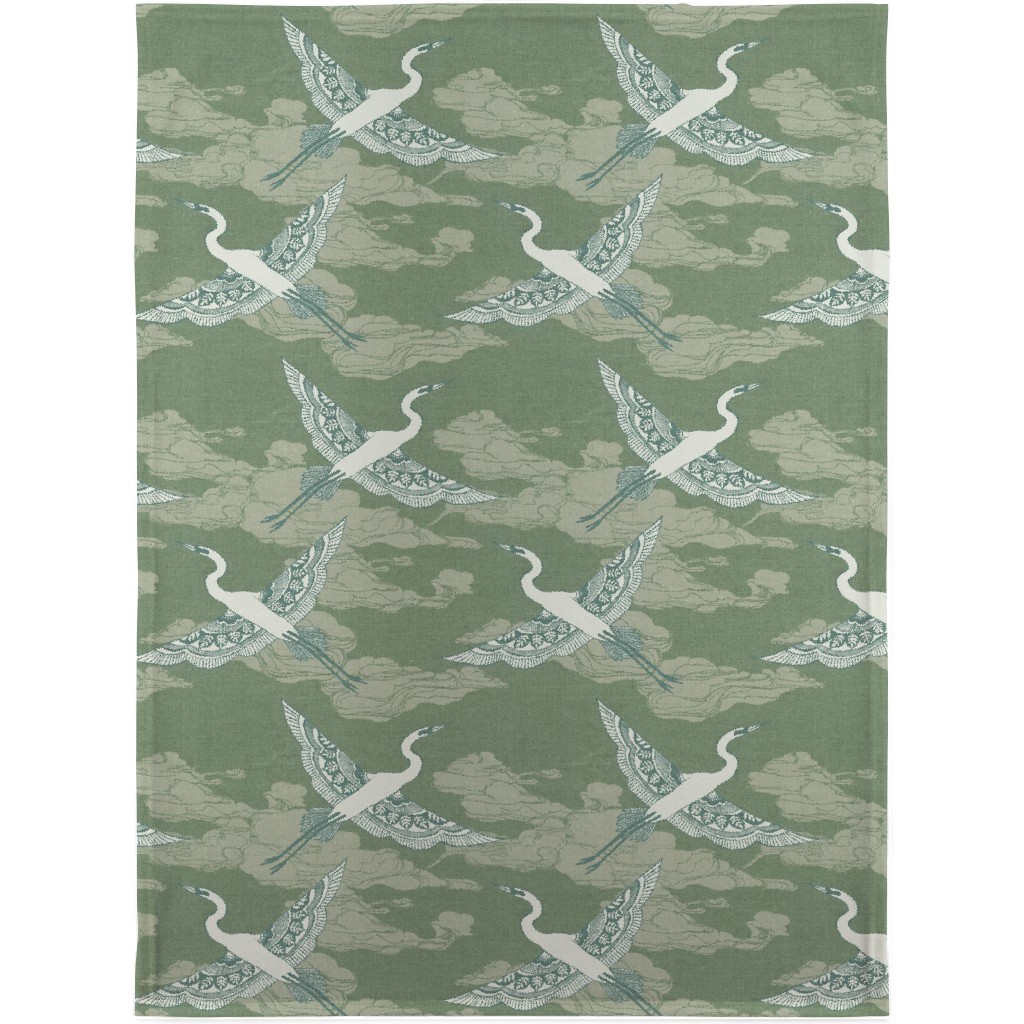 Egrets - Green Blanket, Fleece, 30x40, Green, Classic Green