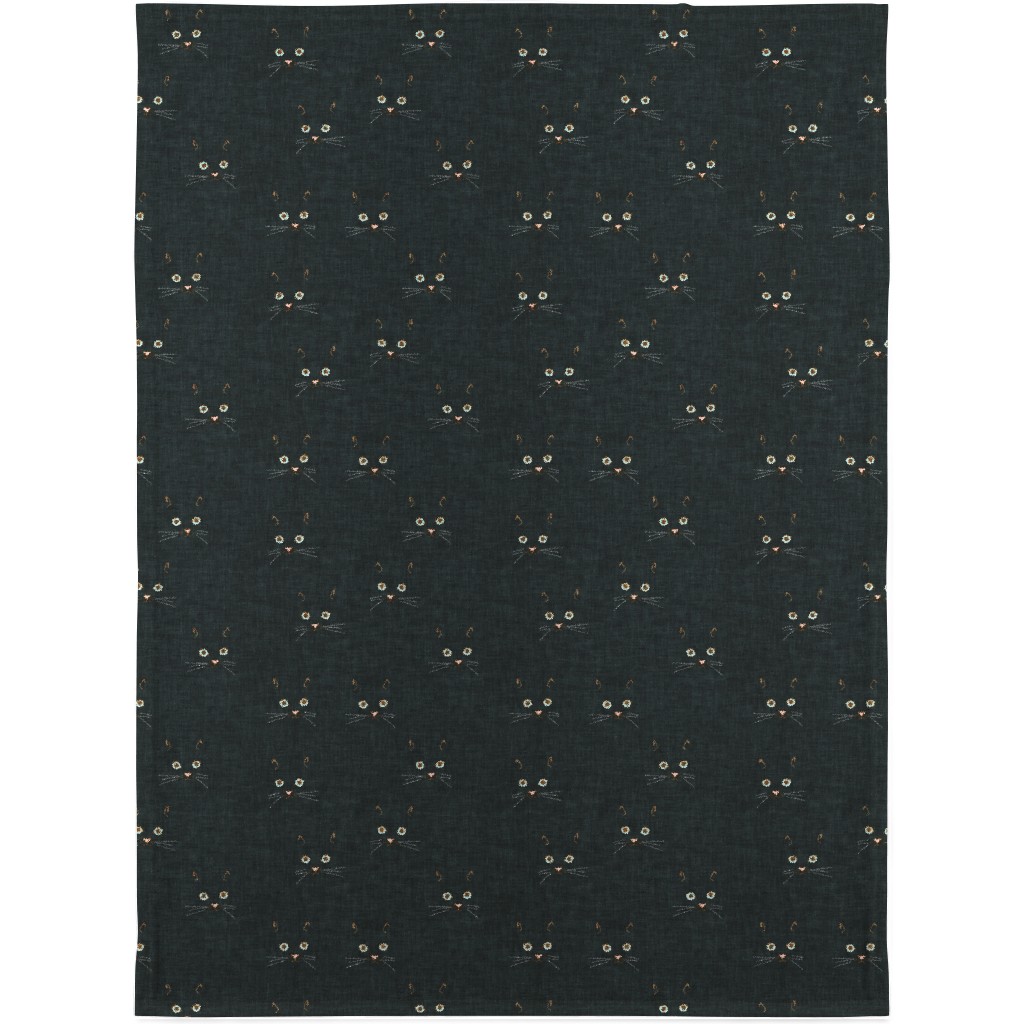 Cat Face - Black Blanket, Fleece, 30x40, Black, Black