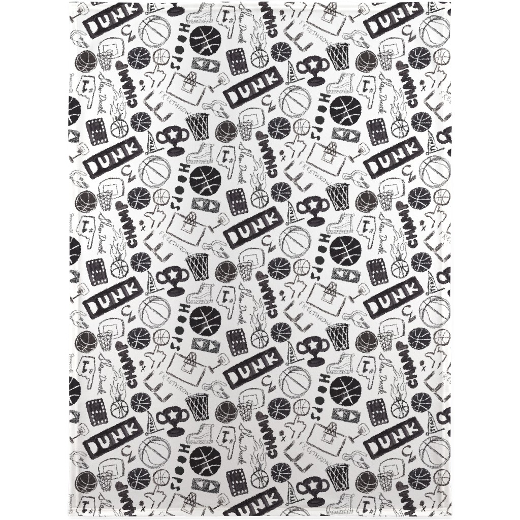 Basketball - Black and White Blanket, Fleece, 30x40, White