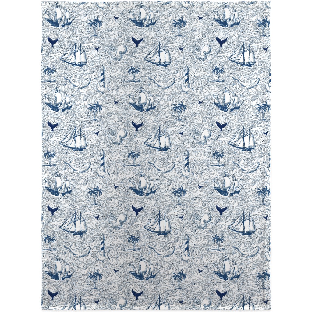 Vintage Nautical Journey Blanket, Fleece, 30x40, Blue