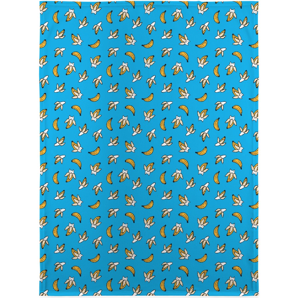 Funny Yummy Banana Cats - Blue Blanket, Fleece, 30x40, Blue, True Blue
