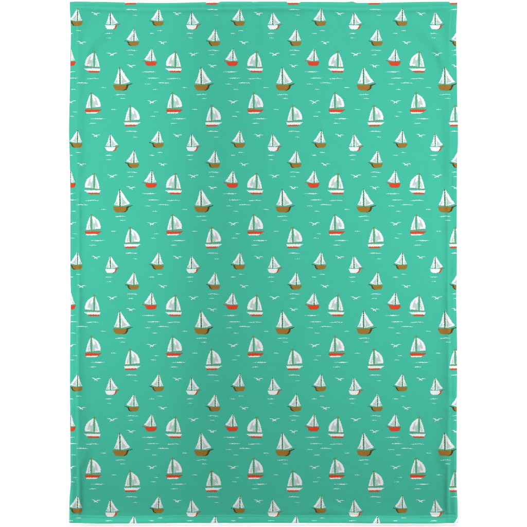 Sailboats Blanket, Fleece, 30x40, Green, Seafoam