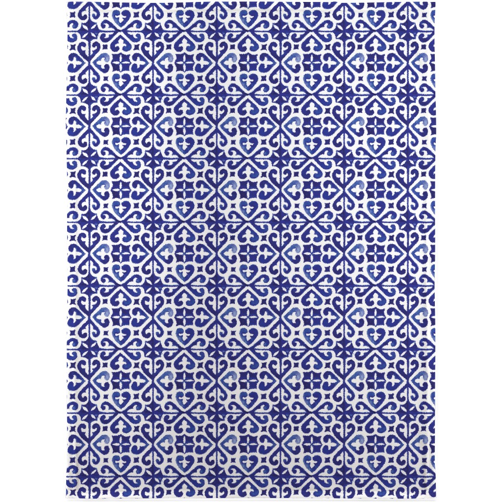 Lisbon Tiles Watercolor - Blue Blanket, Fleece, 30x40, Blue, True Blue