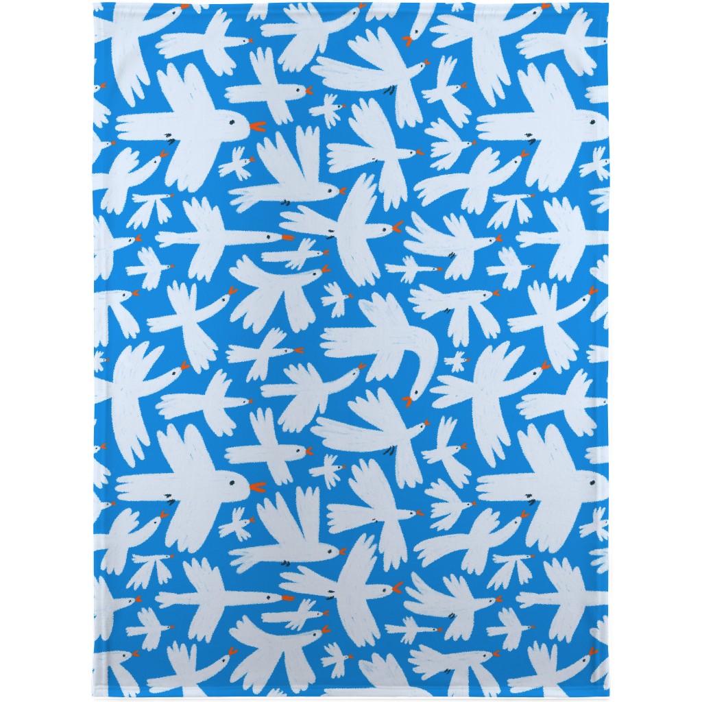 White Birds on Blue Blanket, Fleece, 30x40, Blue
