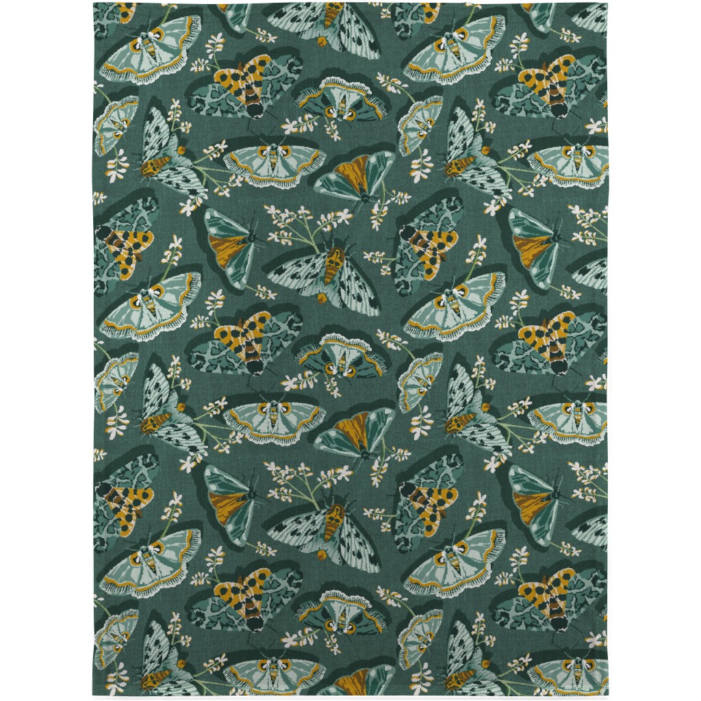 Gathering Moths - Green Blanket, Fleece, 30x40, Green, Classic Green