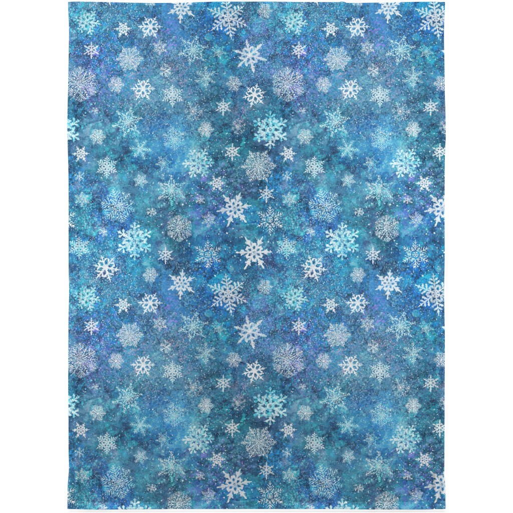 Whinsical Snowflakes Handpainted With Watercolors - Blue Blanket, Fleece, 30x40, Blue, True Blue