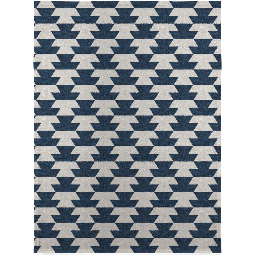 Boho Geometric Aztec - Stone & Denim Blanket, Fleece, 30x40, Blue, True Blue