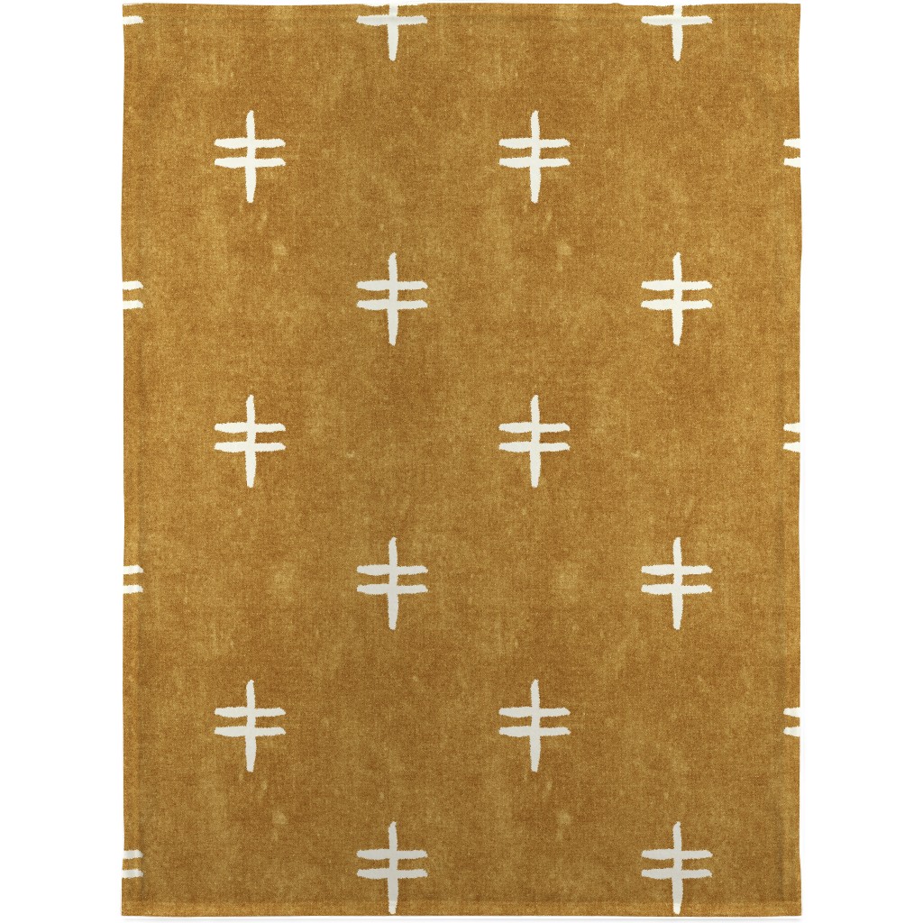 Double Cross Mudcloth Tribal - Mustard Blanket, Fleece, 30x40, Brown, Brown