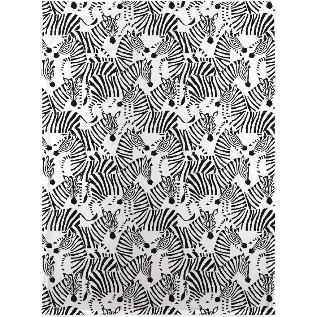 Zebras - Black & White Blanket, Fleece, 30x40, Black, Black