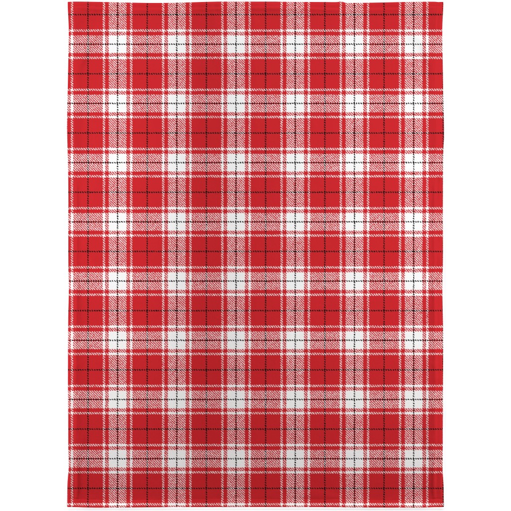 Tartan - White and Red Blanket, Fleece, 30x40, Red