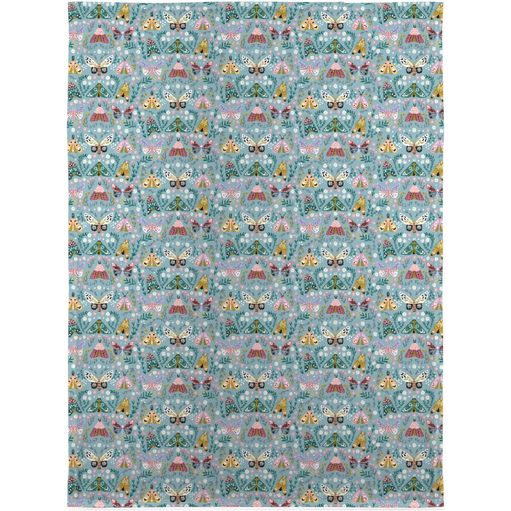 Spring Floral and Butterflies - Blue Blanket, Fleece, 30x40, Multicolor