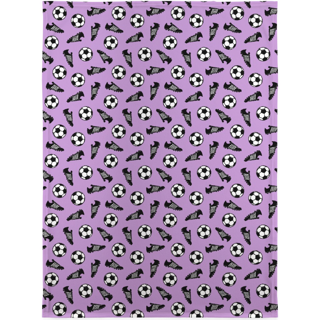Soccer Balls and Cleats Blanket, Fleece, 30x40, Purple, Violet