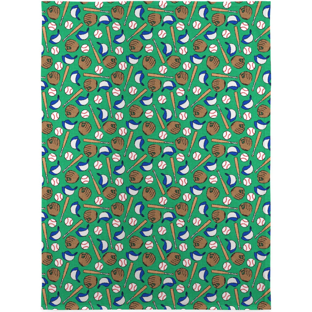 Baseball Bats Mits and Balls Blanket, Fleece, 30x40, Green