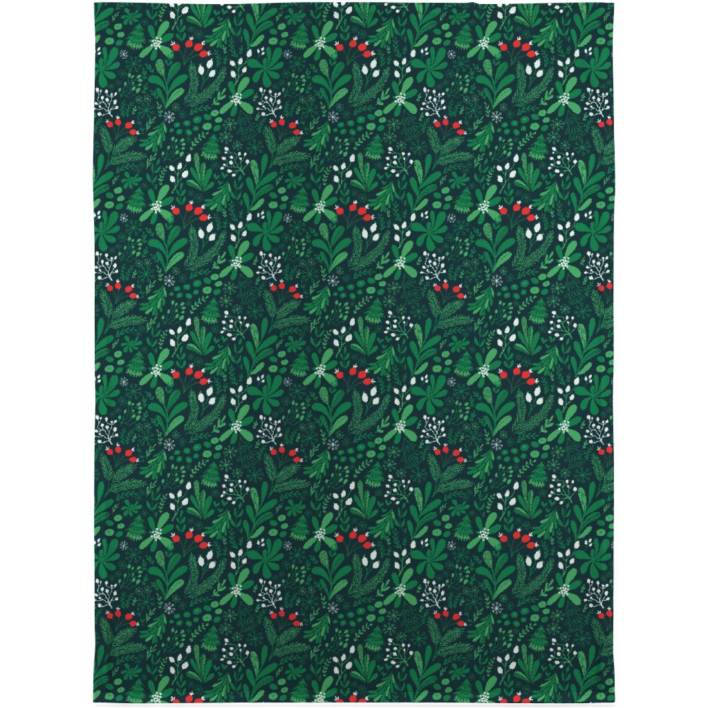 Merry Christmas Botanical - Green Blanket, Fleece, 30x40, Green