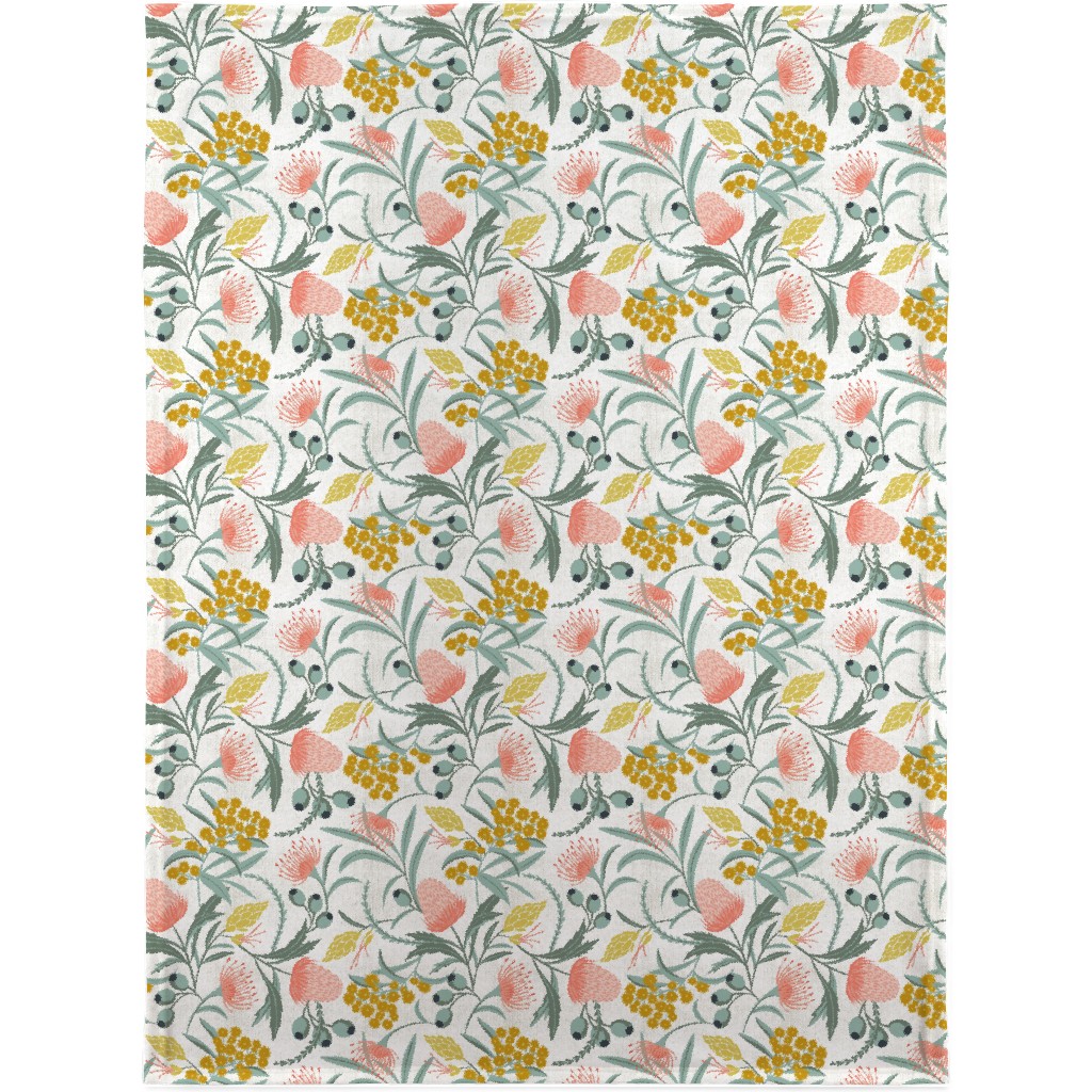 Flora Australis - Botanical - White Blanket, Plush Fleece, 30x40, Multicolor