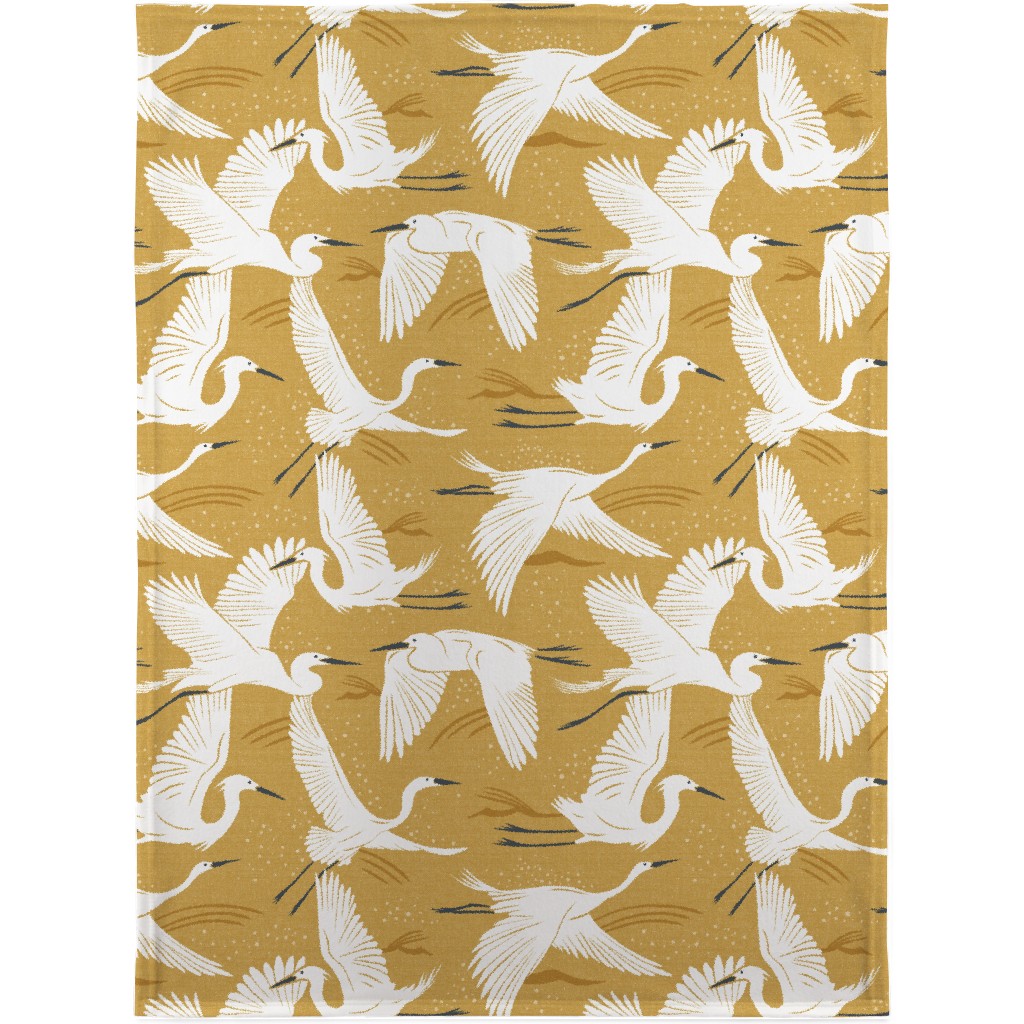 Soaring Wings Cranes Blanket, Plush Fleece, 30x40, Yellow