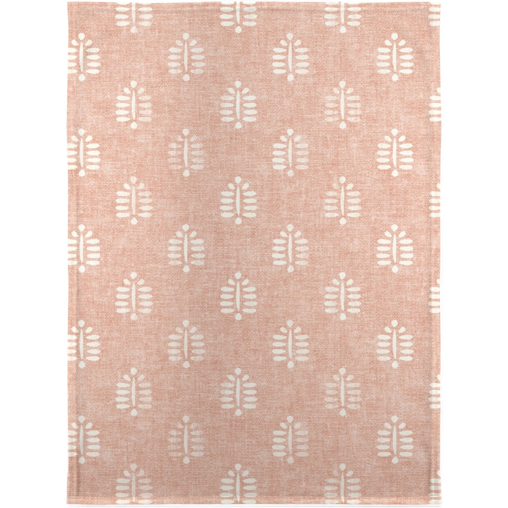Block Print Fern - Dusty Pink Blanket, Plush Fleece, 30x40, Pink