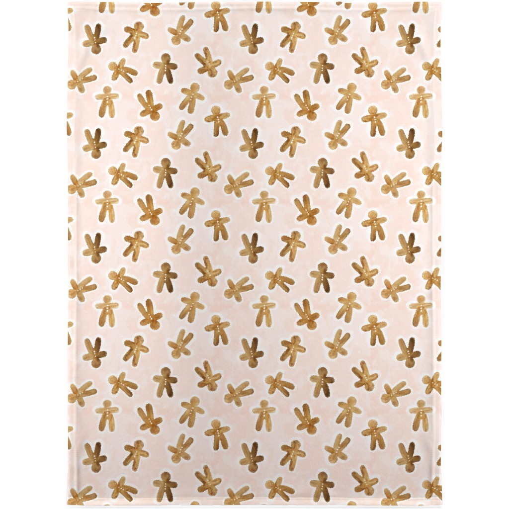 Christmas Gingerbread Men on Pink Watercolor Wash Blanket, Plush Fleece, 30x40, Pink, Bright Pink