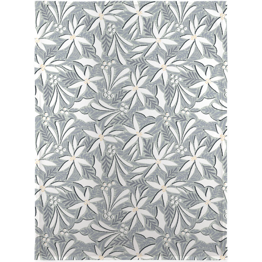 Poinsettia, Holly, & Mistletoe - White & Grey Blanket, Plush Fleece, 30x40, Gray, Gray