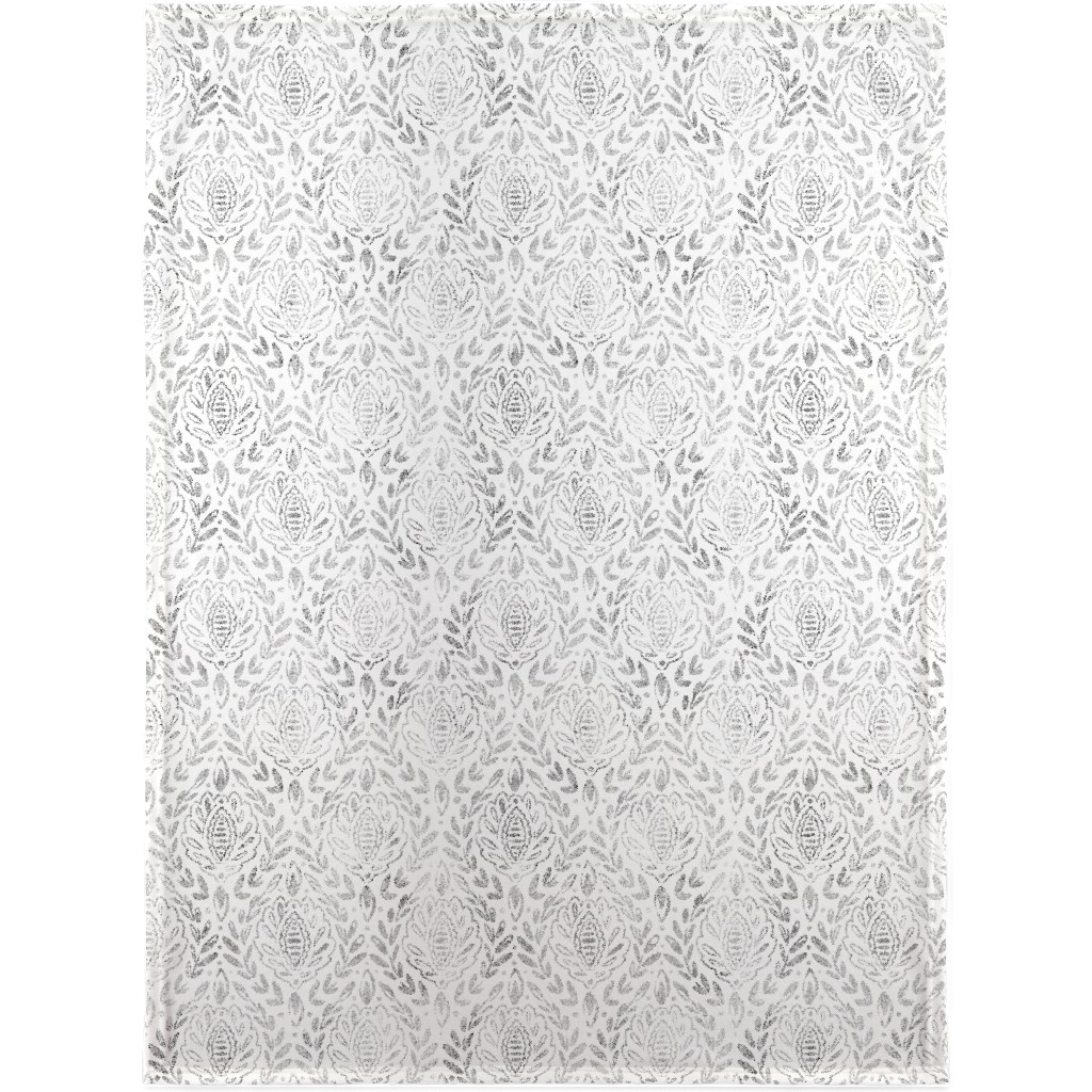 Distressed Damask Leaves - Grey Blanket, Plush Fleece, 30x40, Gray