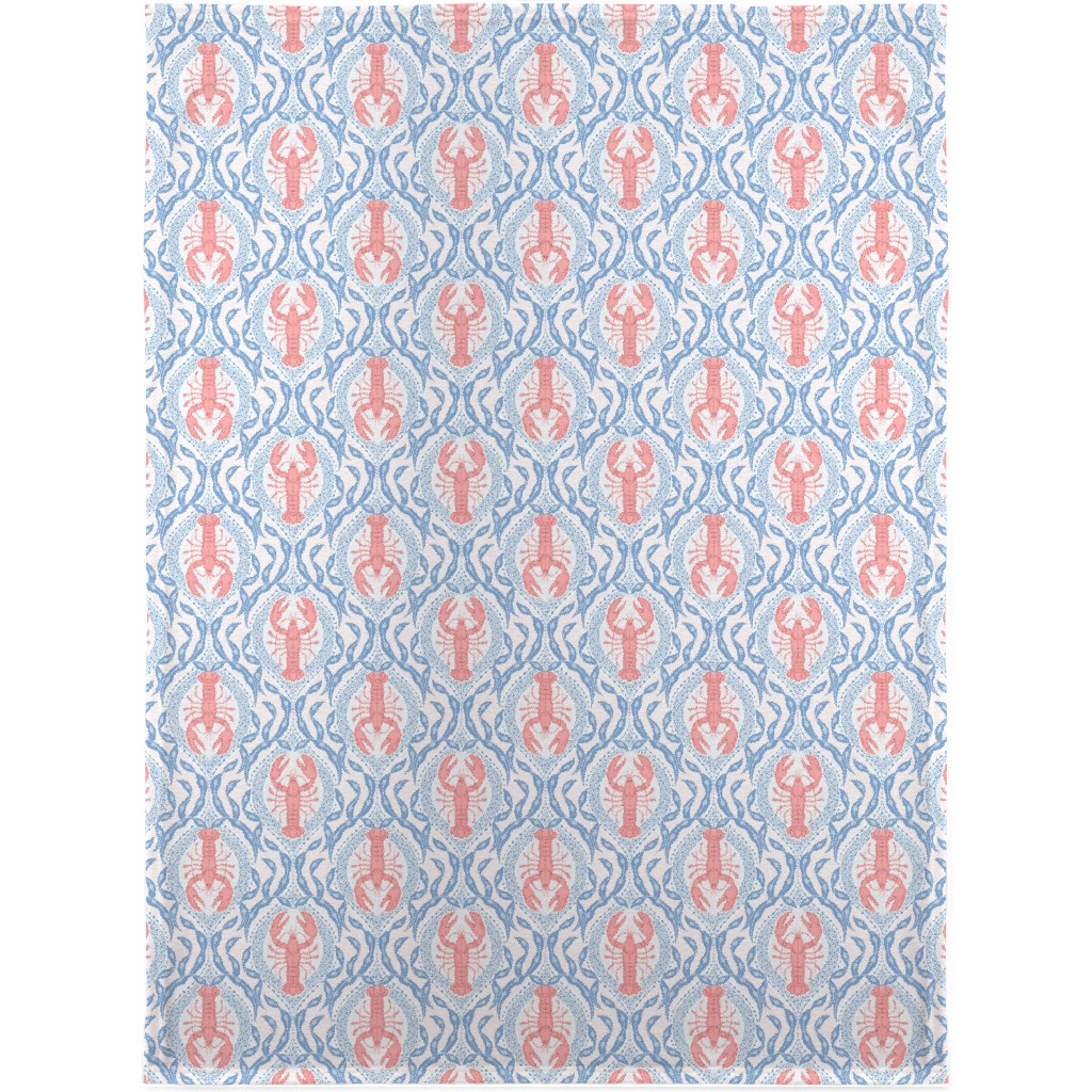 Lobster and Seaweed Nautical Damask - White, Coral Pink and Cornflower Blue Blanket, Plush Fleece, 30x40, Blue, True Blue
