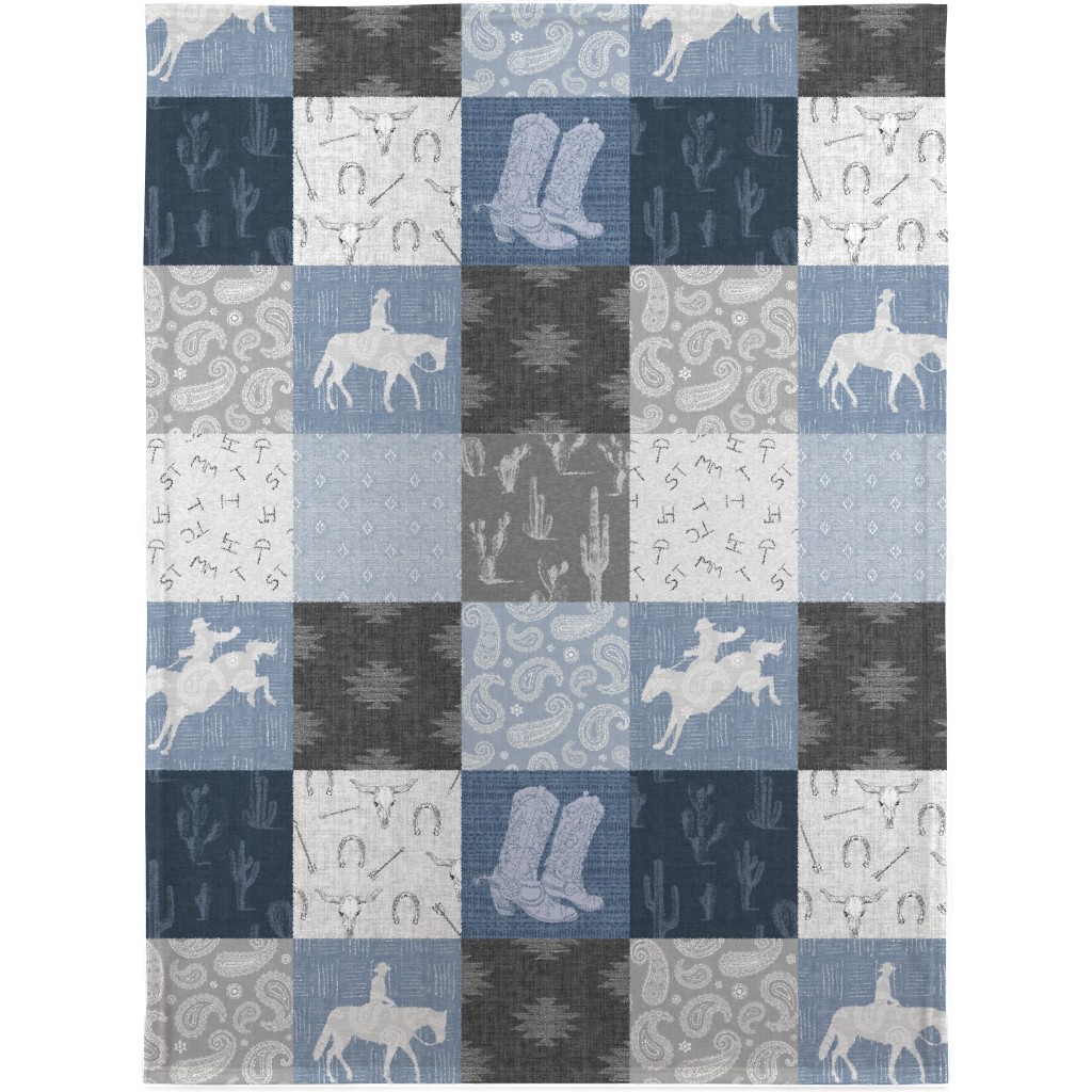 Lone Cowboy - Blue and Gray Blanket, Plush Fleece, 30x40, Blue, True Blue