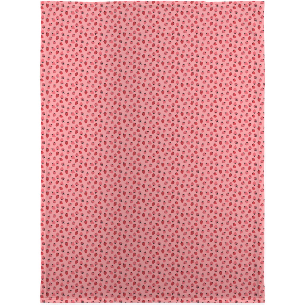 Red Strawberries - Pink Blanket, Plush Fleece, 30x40, Pink