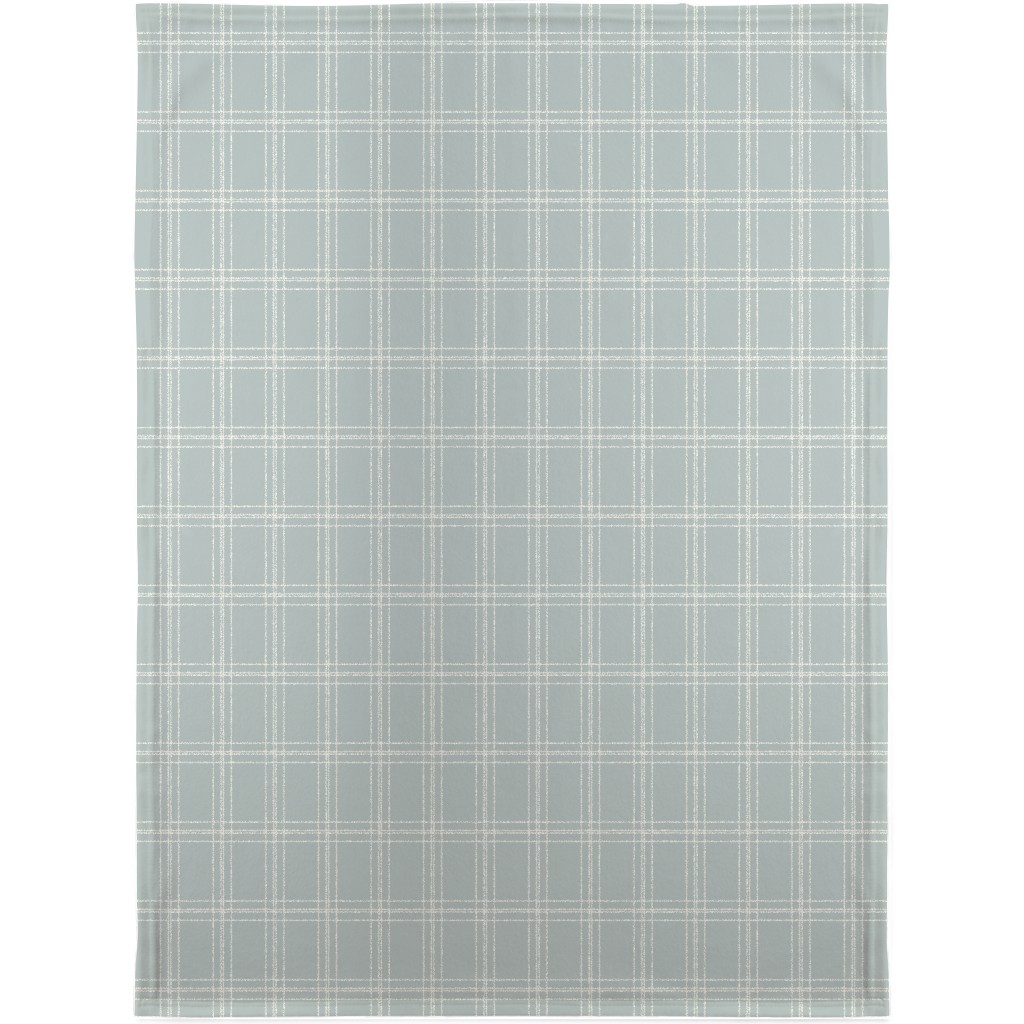 Lined Linens - Quad Plaid - Ivory, Blue Blanket, Plush Fleece, 30x40, Blue