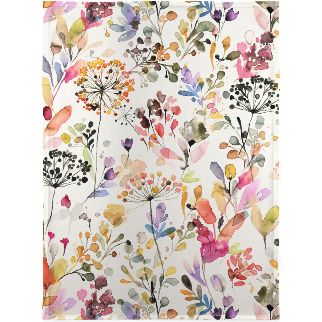 Wild Grasses - Multi on White Blanket, Plush Fleece, 30x40, Multicolor