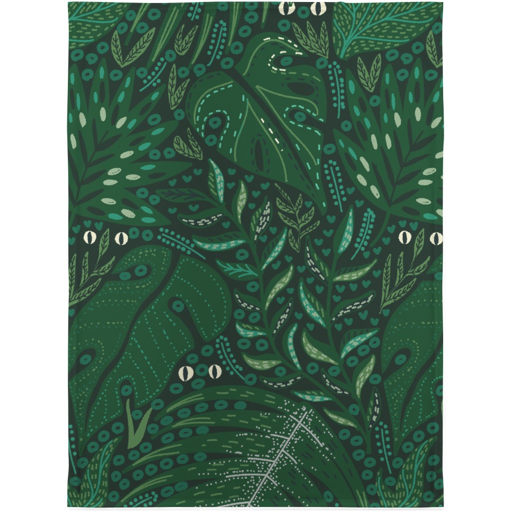 Hiding in Moody Tropical Leaves - Green Blanket, Plush Fleece, 30x40, Green