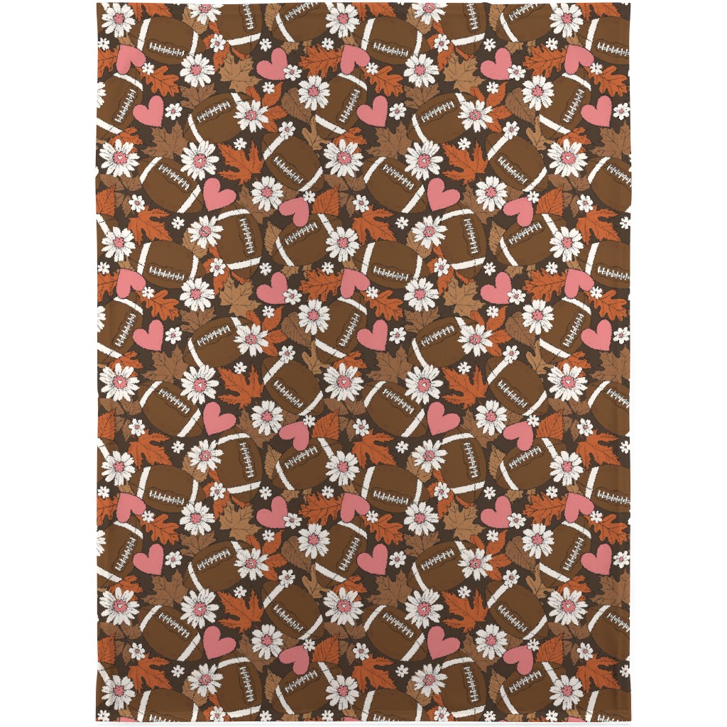 Football Fall and Florals Blanket, Plush Fleece, 30x40, Brown, Deep Chocolate