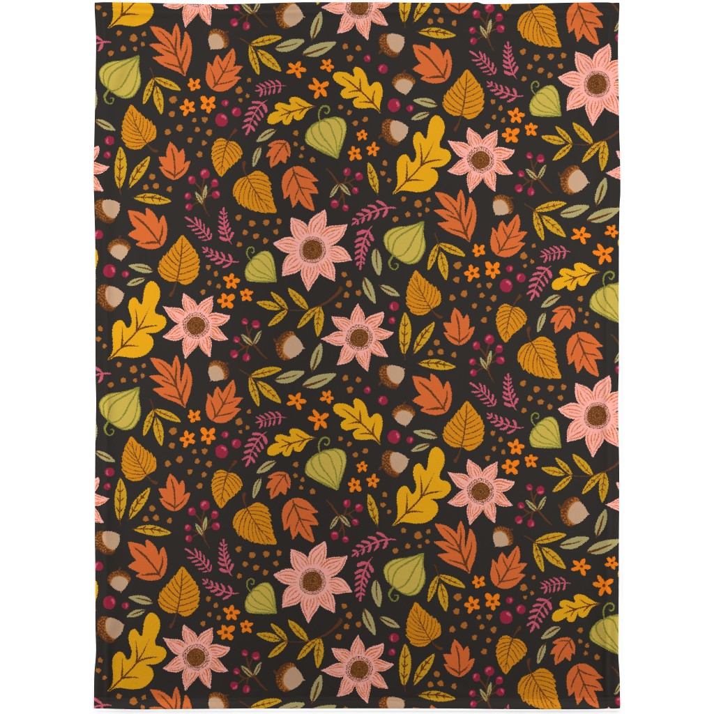 Autumn Fall Floral - Dark Blanket, Plush Fleece, 30x40, Multicolor