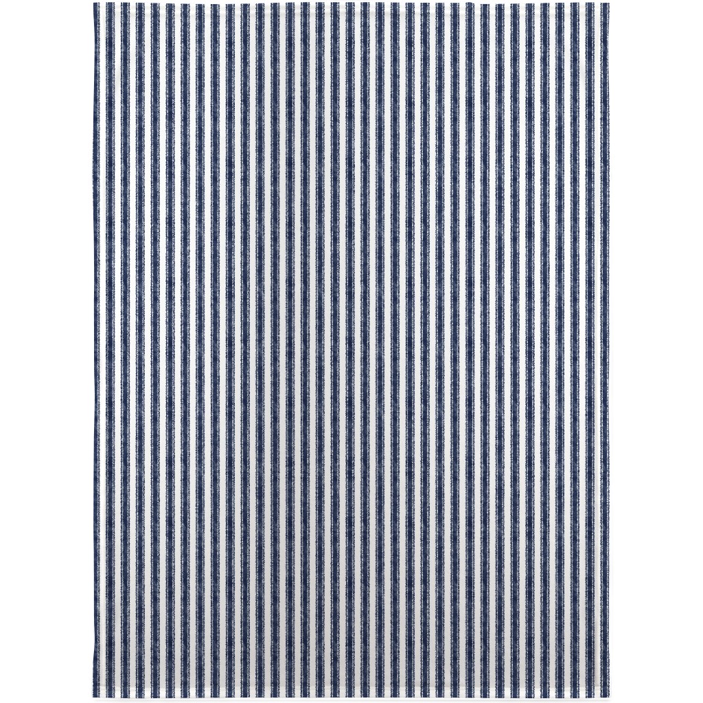 Vertical French Ticking Textured Pinstripes in Dark Midnight Navy and White Blanket, Plush Fleece, 30x40, Blue, True Blue