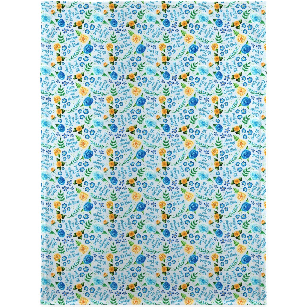 Have Courage and Be Kind - Watercolor Floral - Blue and Yellow Blanket, Plush Fleece, 30x40, Blue, True Blue