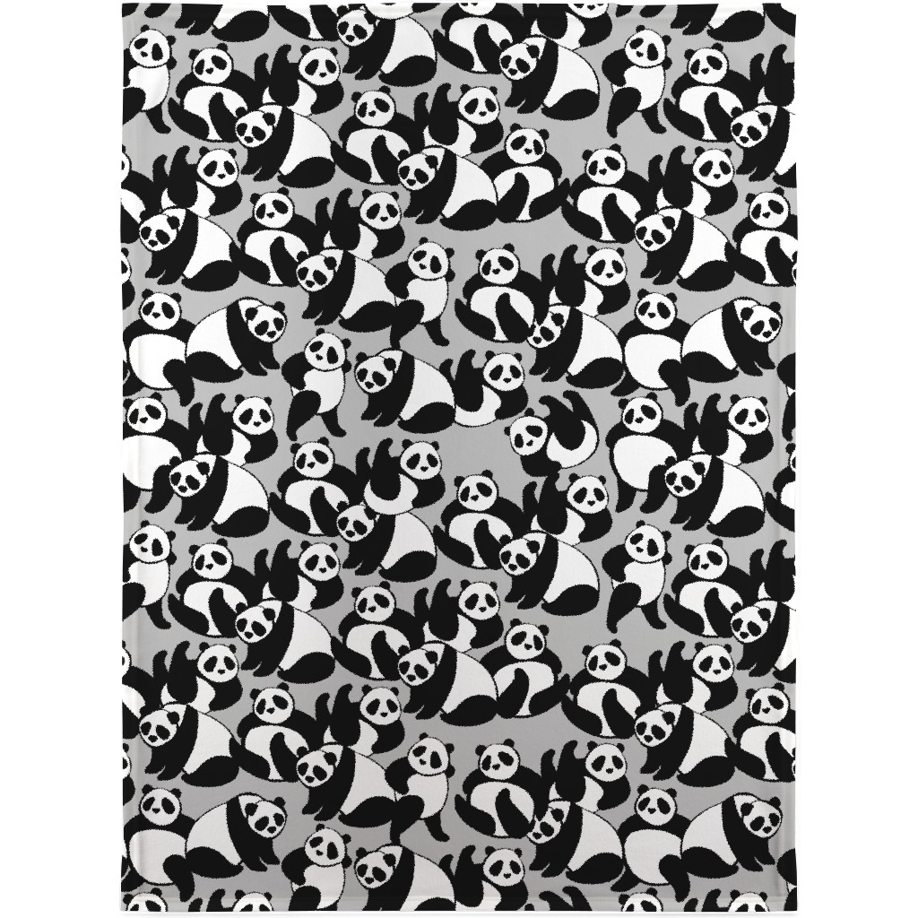 Retro Panda Playground Blanket, Plush Fleece, 30x40, Gray