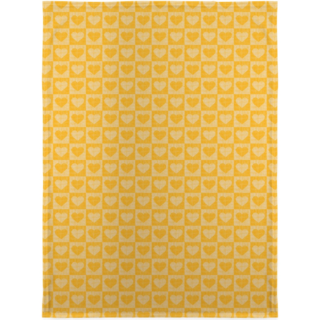 Love Hearts Check - Yellow Blanket, Plush Fleece, 30x40, Yellow