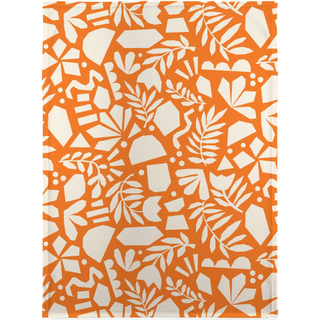 Paper Cut Floral Collage - Orange Blanket, Plush Fleece, 30x40, Orange, Orange