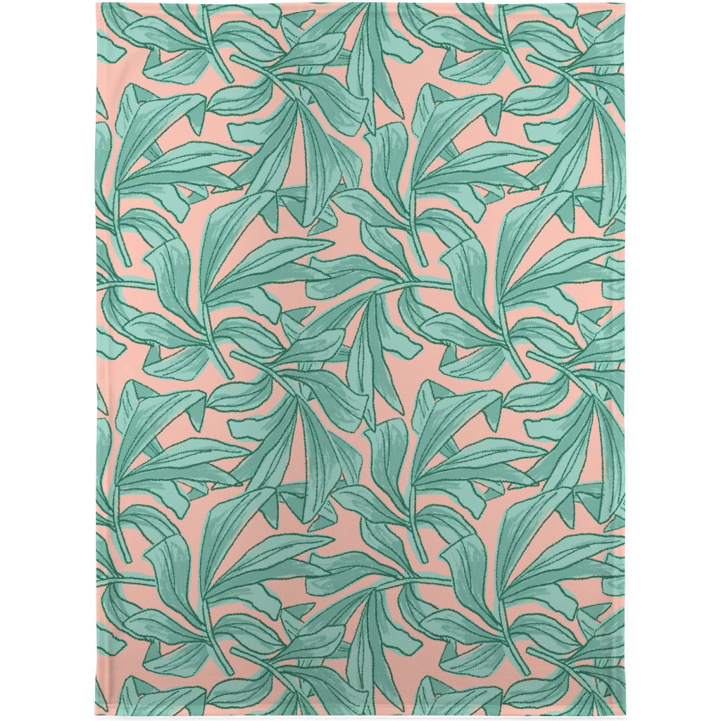 Lush Tropical Leaves - Pink and Mint Blanket, Plush Fleece, 30x40, Green, Classic Green