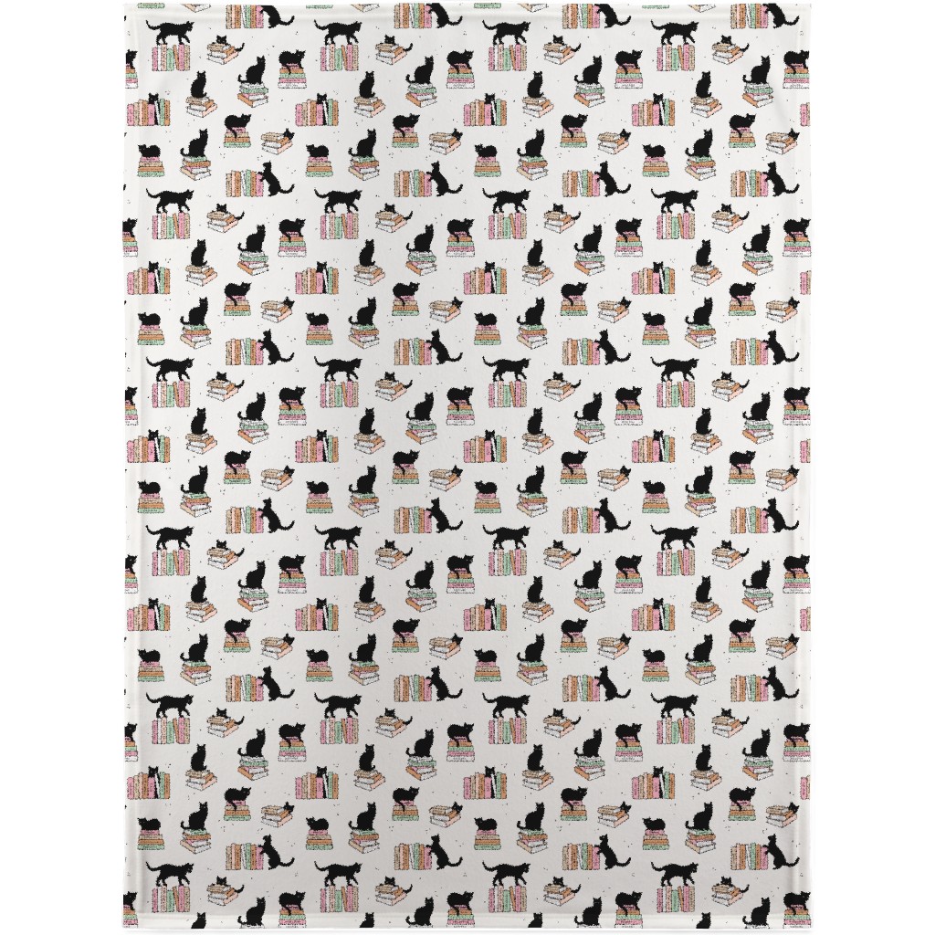 Cats and Books Blanket, Plush Fleece, 30x40, White, Silver Lining