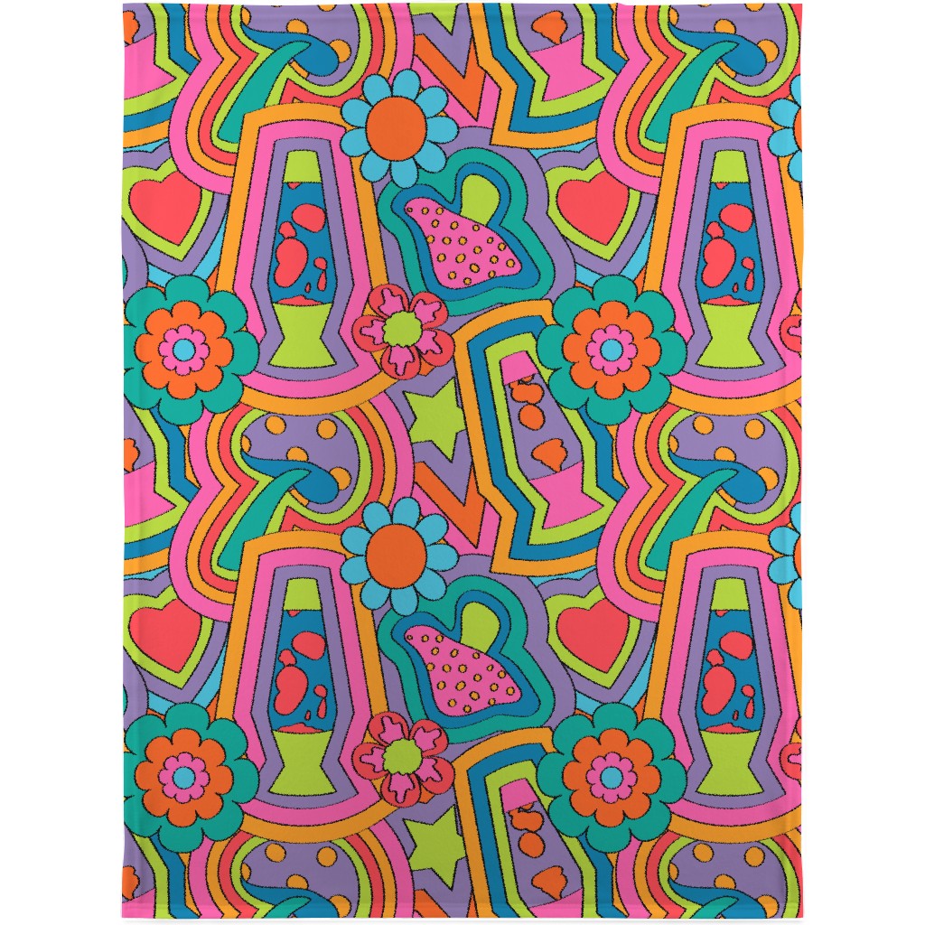 Psychedelic 60s Rainbow - Neon Blanket, Plush Fleece, 30x40, Multicolor