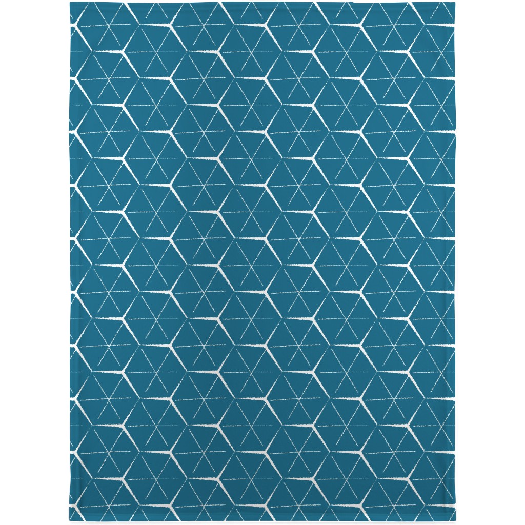 Hexagons - Blue Blanket, Plush Fleece, 30x40, Blue, True Blue