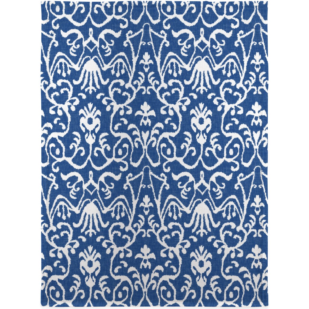 Lucette Ikat - Navy Blanket, Plush Fleece, 30x40, Blue, True Blue