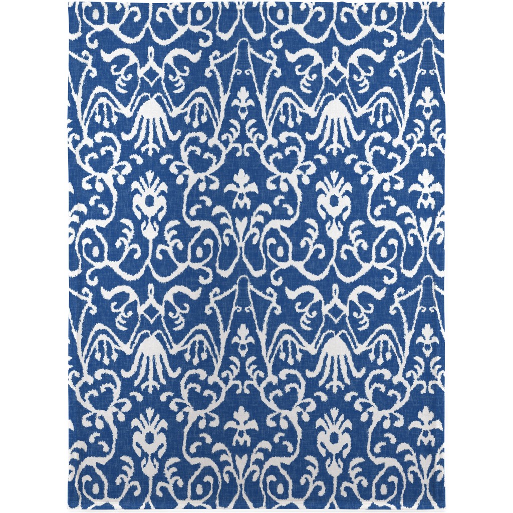 Lucette Ikat - Navy Blanket, Plush Fleece, 30x40, Blue