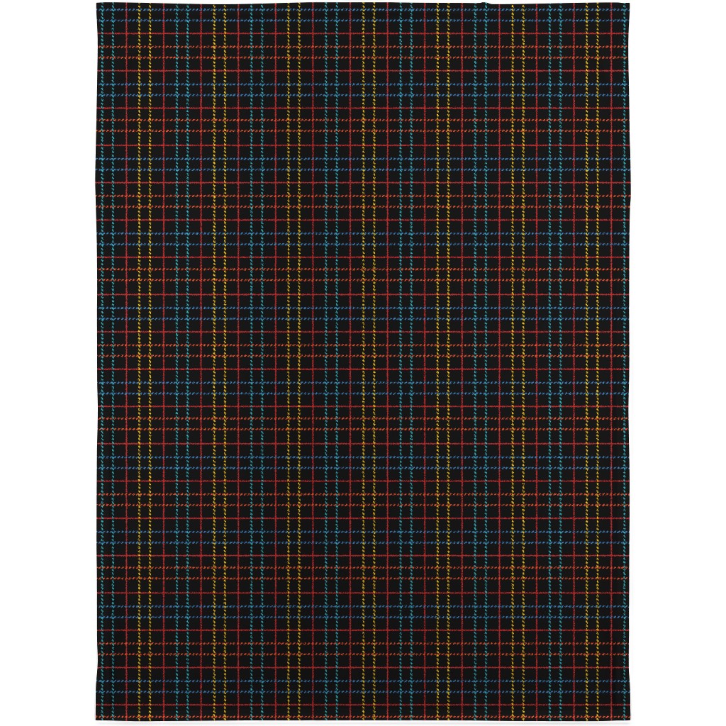 Grid Plaid - Dark Multi Blanket, Plush Fleece, 30x40, Black
