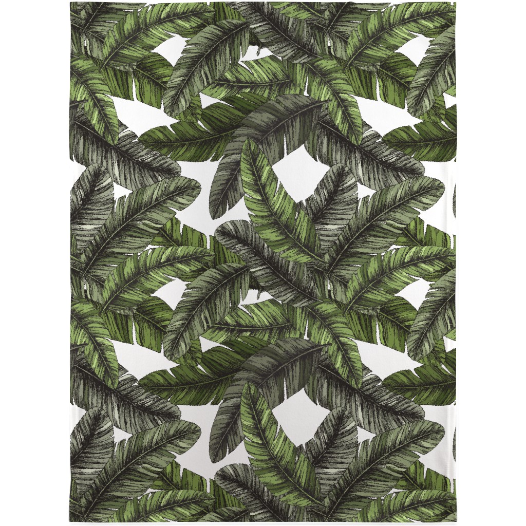 Tropical Palm Leaves - Green Blanket, Plush Fleece, 30x40, Green, Classic Green