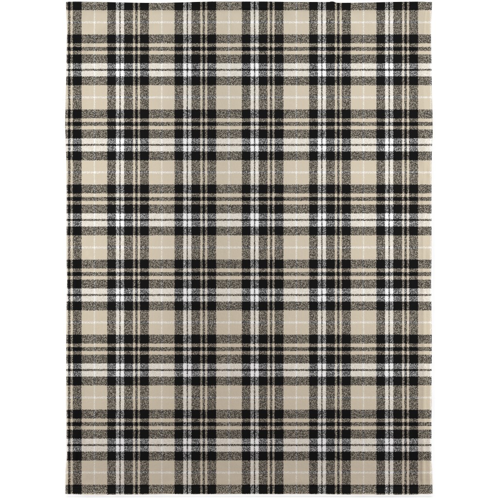 Fall Plaid Blanket, Plush Fleece, 30x40, Beige, Black